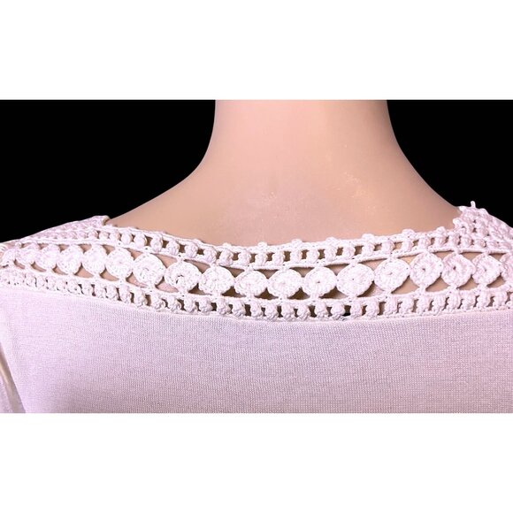 BCBG Crochet Large Silk Cotton Puffed Sleeve Pullover Ivory Cottagecore Size L - Picture 6 of 13